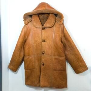 Sheepskin shearling heavy cocoon hooded winter coat